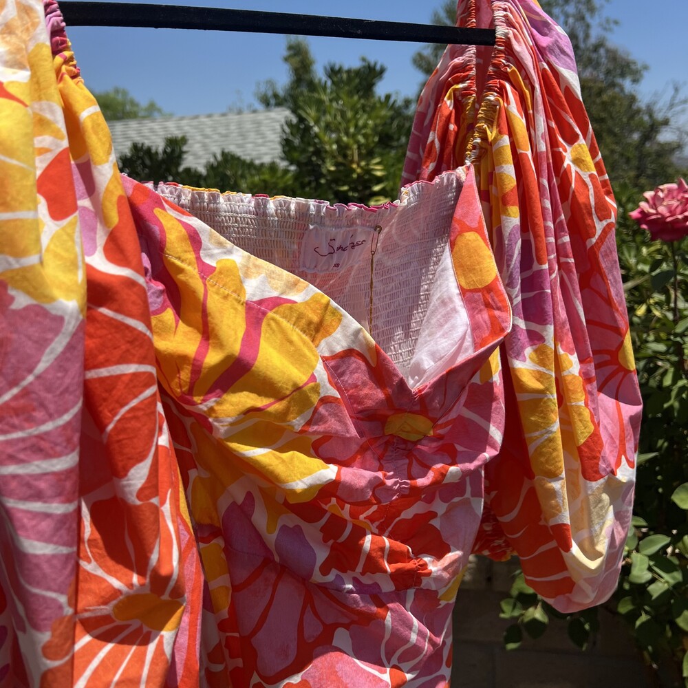 NWT Sundress Emilia Long Dress Saleya Print Pink Puff Sleeves Size XS fits Small - Picture 5 of 8